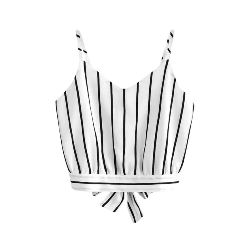 VenusFox V Neck Striped Cotton Crop Top