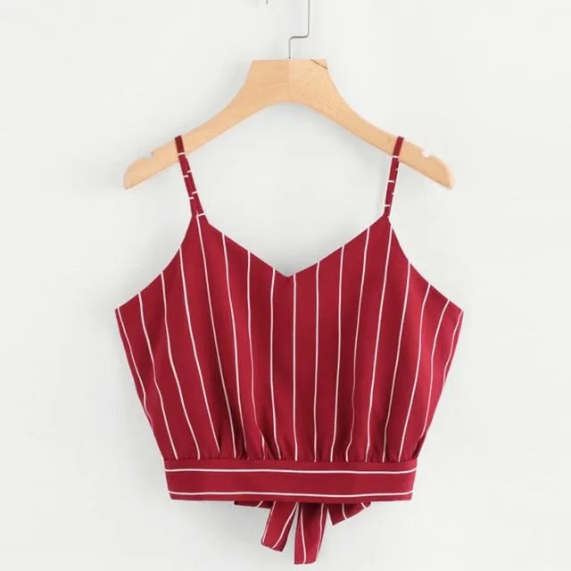 VenusFox V Neck Striped Cotton Crop Top