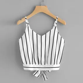 VenusFox V Neck Striped Cotton Crop Top