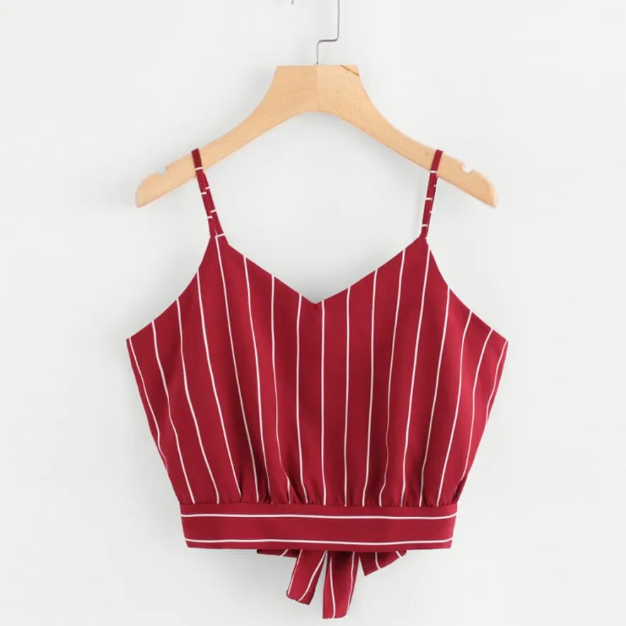 VenusFox V Neck Striped Cotton Crop Top