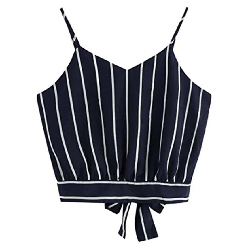 VenusFox V Neck Striped Cotton Crop Top