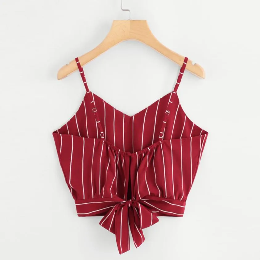 VenusFox V Neck Striped Cotton Crop Top