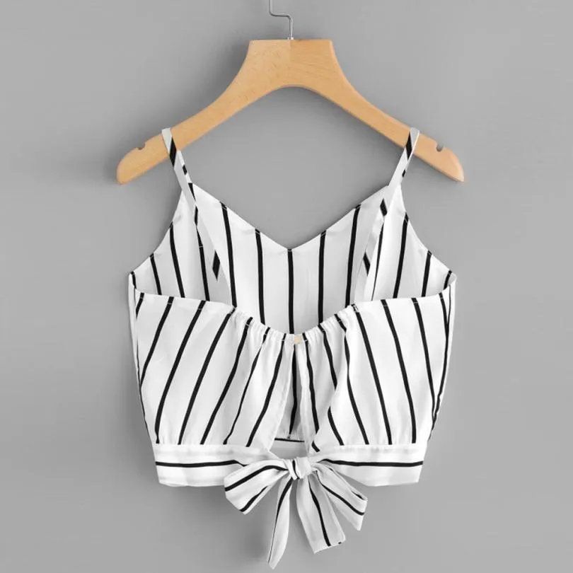 VenusFox V Neck Striped Cotton Crop Top