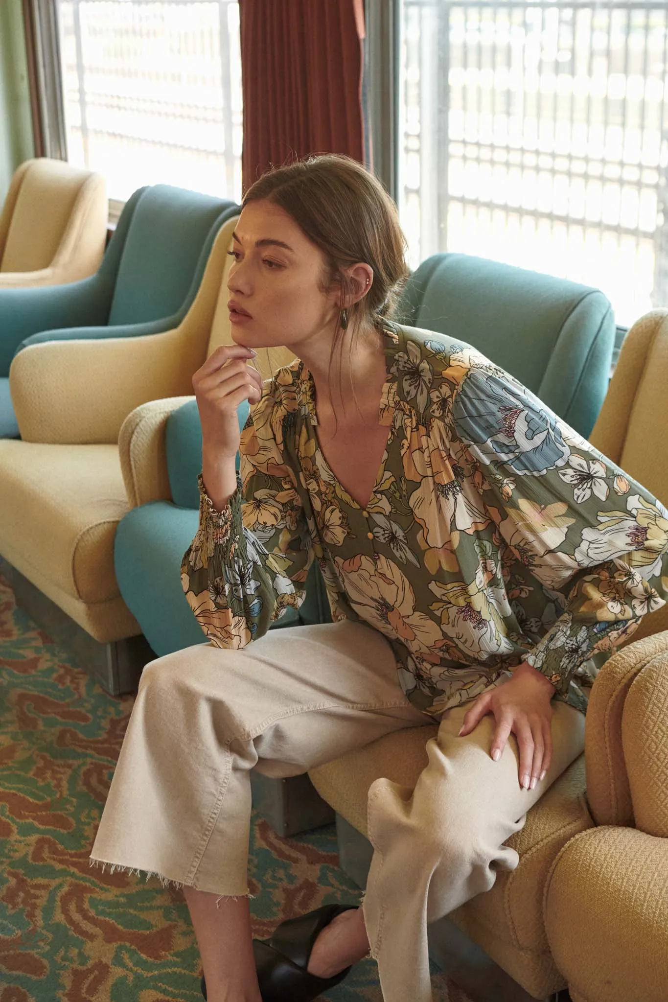 Vintage Blossoms Floral-Print Peasant Top