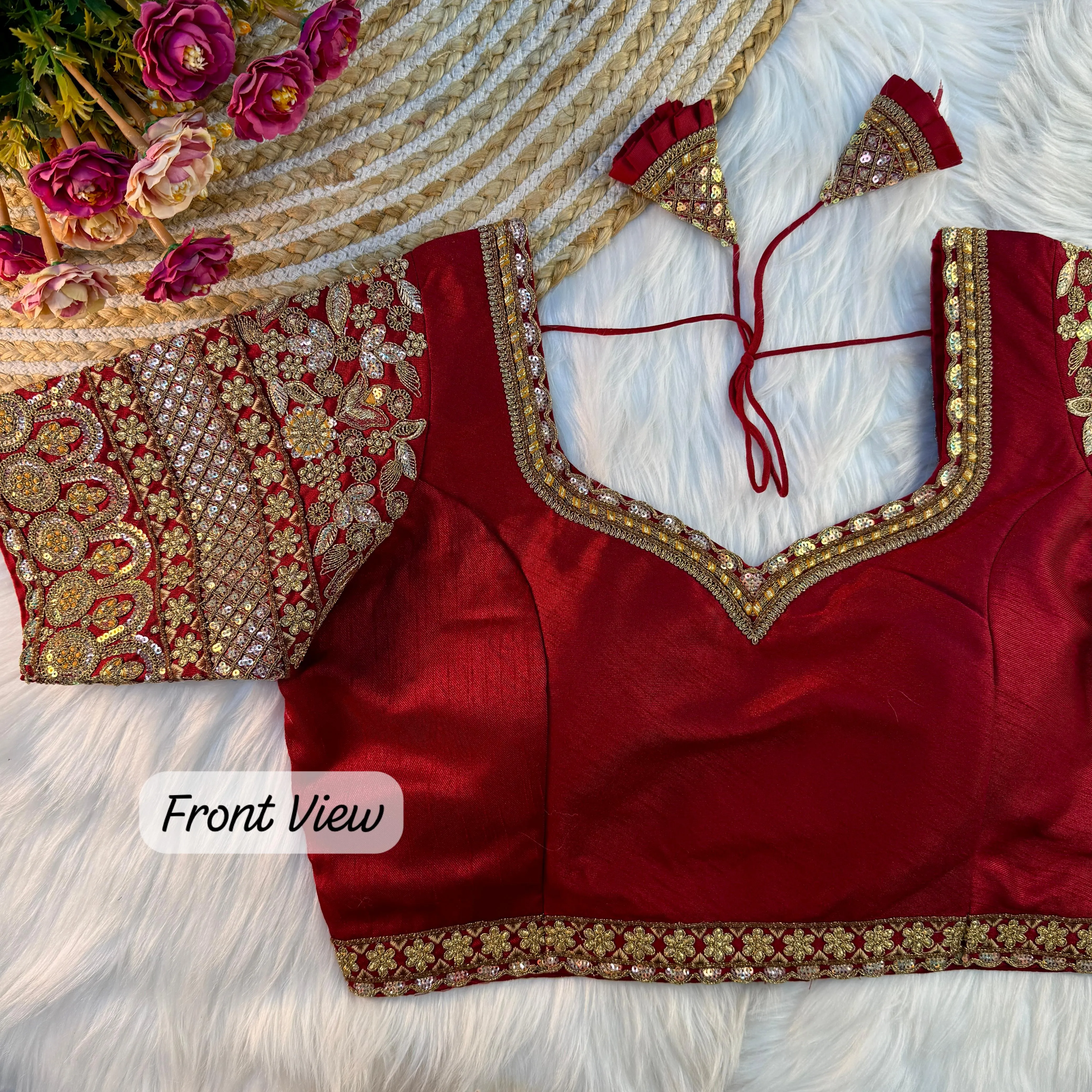 Wedding Designer Sabyasachi Style Heavy Sleeves Codding Thread Work Bridal Blouse
