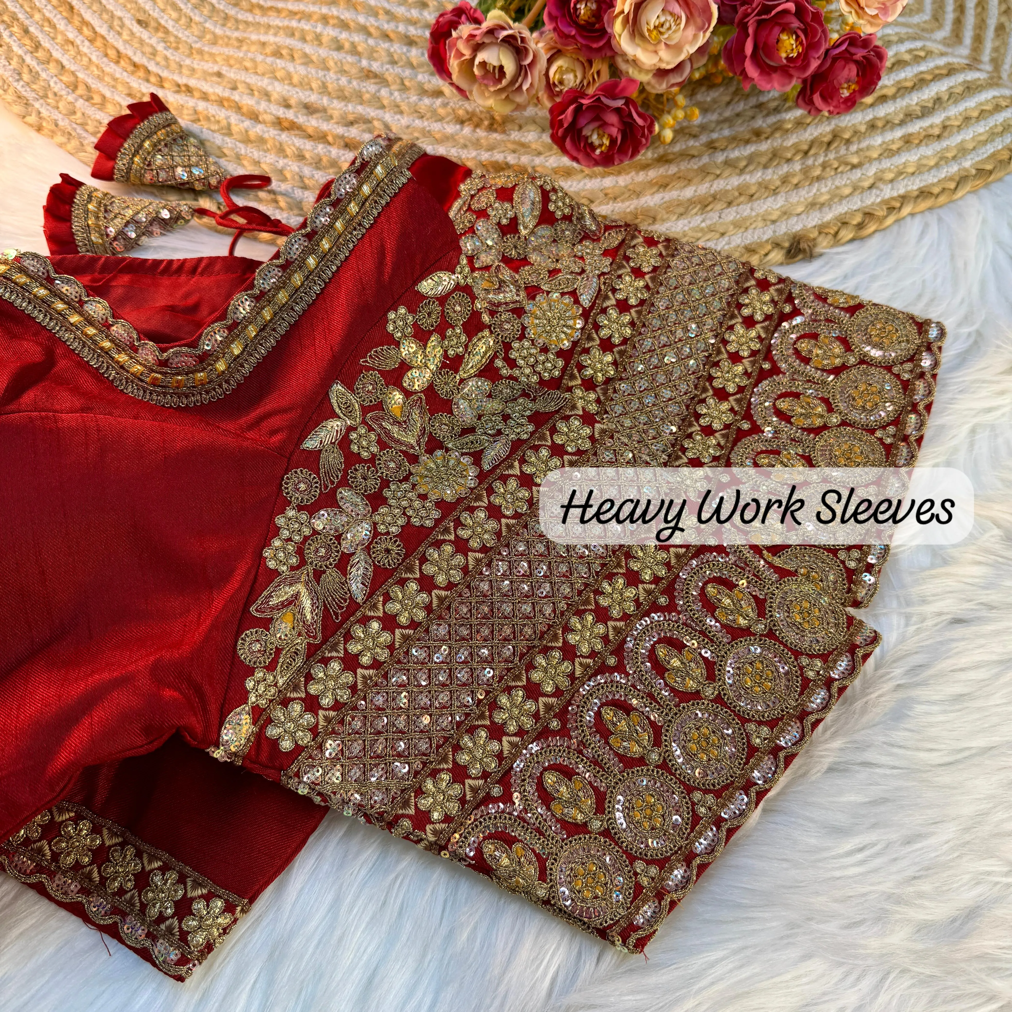 Wedding Designer Sabyasachi Style Heavy Sleeves Codding Thread Work Bridal Blouse