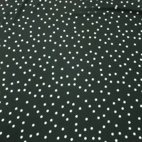 White Polka Dots on Black Background Printed Crepe Fabric