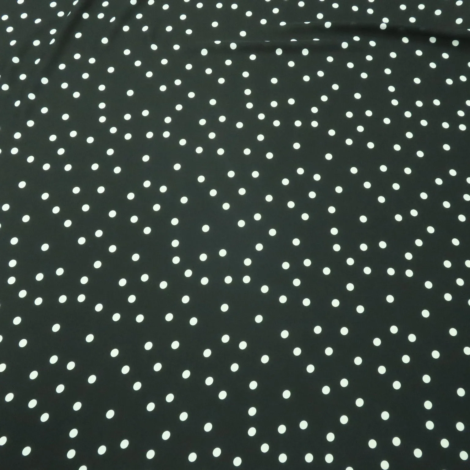 White Polka Dots on Black Background Printed Crepe Fabric