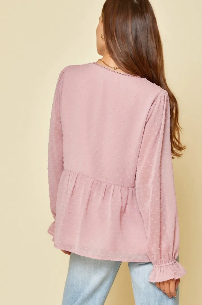 Wise Words Swiss Dot Blouse - Mauve
