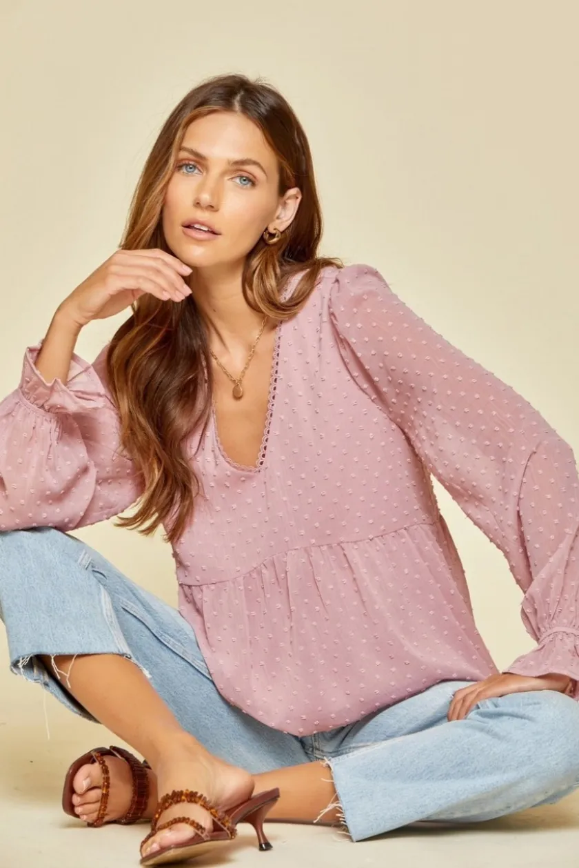 Wise Words Swiss Dot Blouse - Mauve