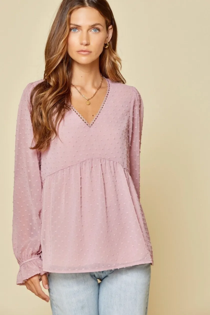 Wise Words Swiss Dot Blouse - Mauve