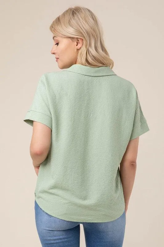 Womens Button Front Shirt Collared Blouse