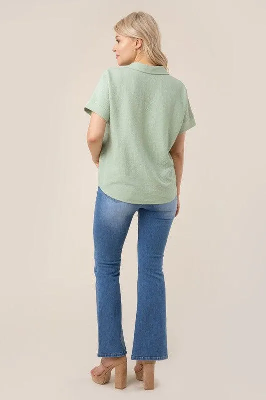 Womens Button Front Shirt Collared Blouse