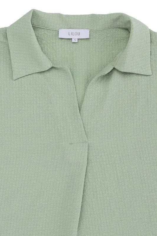 Womens Button Front Shirt Collared Blouse
