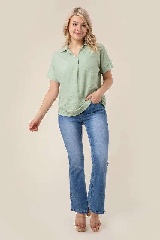 Womens Button Front Shirt Collared Blouse