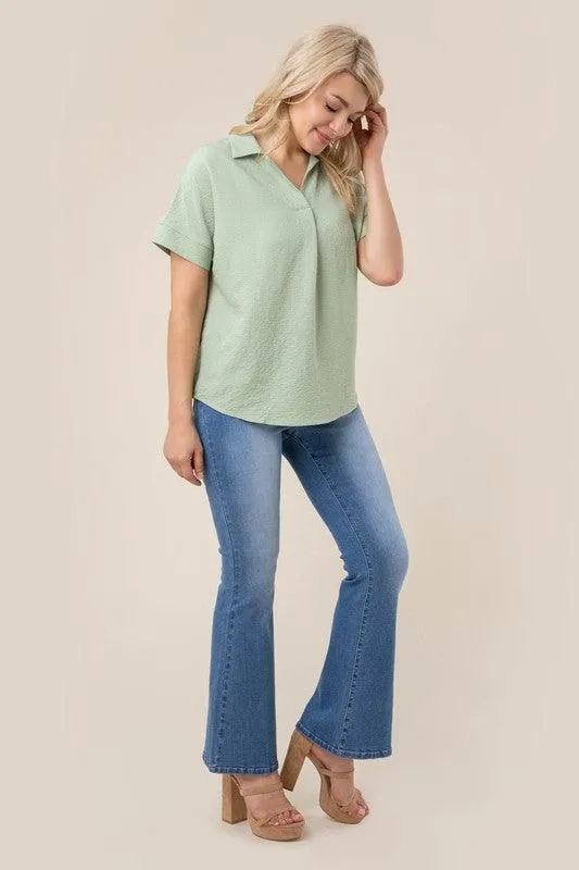 Womens Button Front Shirt Collared Blouse