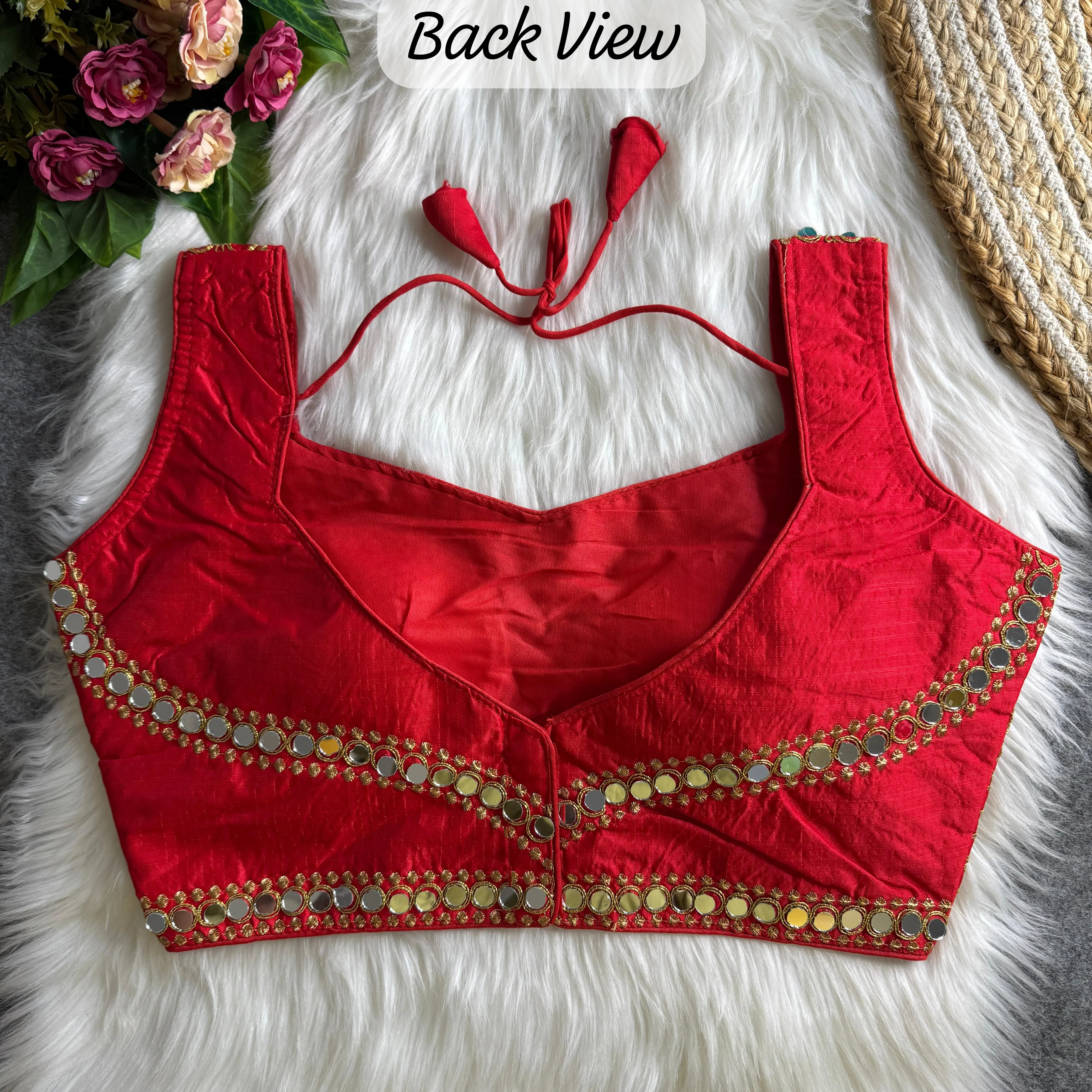 Women's Designer Partywear Design With Codding Work & Real Handmirror Readymade Blouse