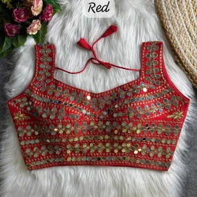 Women's Designer Partywear Design With Codding Work & Real Handmirror Readymade Blouse